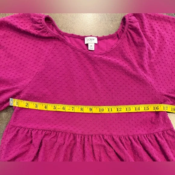 J Crew Factory Clip-Dot Mini Tier Dress. Color Fuchsia. Size Medium - Picture 3 of 5